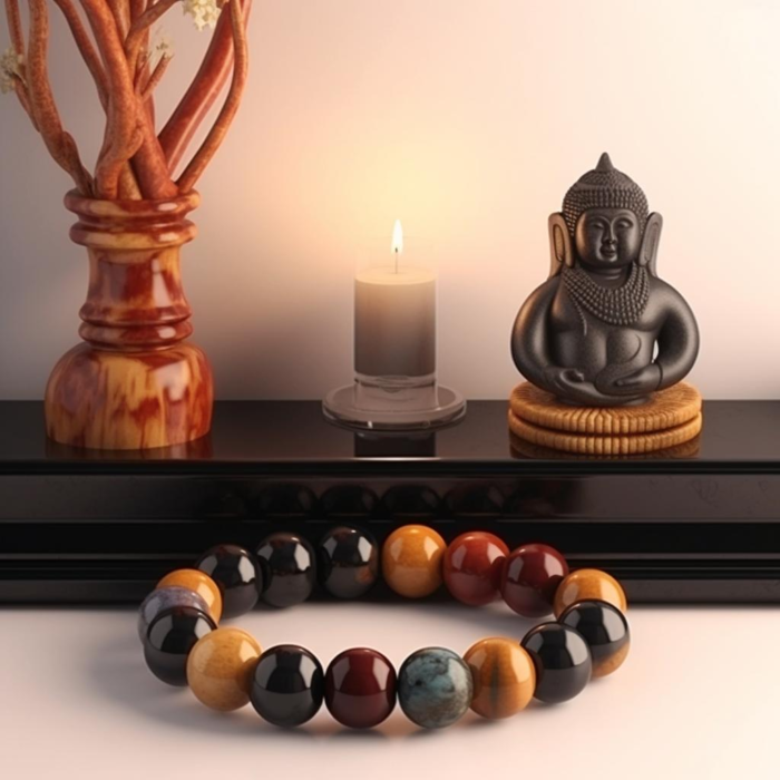 Bracelet Pierre Naturelle - Bracelet de Protection : Œil de Tigre, Œil de Faucon et Œil de Taureau - Bouclier Énergétique et Amélioration de l'Intuition -  by Fit Calm -