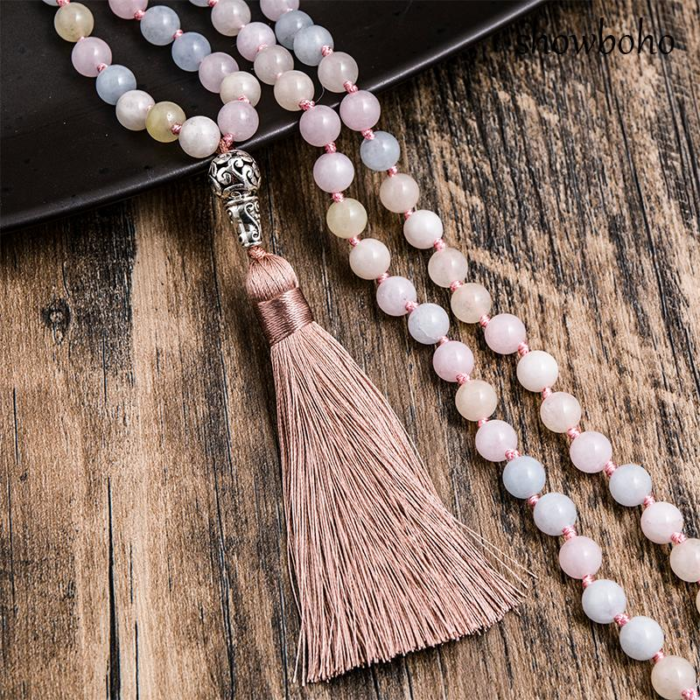 Collier Mala "Bonheur de L'Âme" en Morganite -  by Fit Calm - Mala, morganite