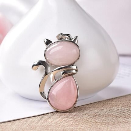Natural stone Cat Pendant - 100007321 by Fit Calm - black agate, red agate, amethyst, Best Seller, howlite, Kopy, August New Items 2021, tiger's eye, Pendant, rose quartz