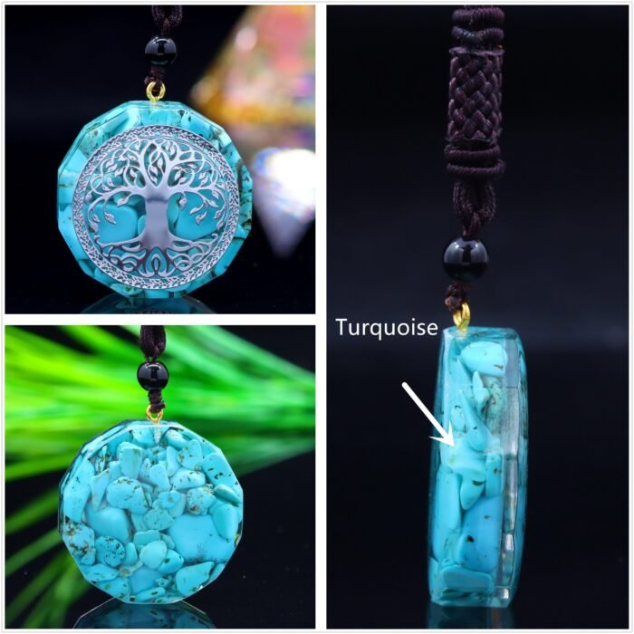 Pendentif Orgonite "Anahata" en Turquoise -  by Fit Calm - arbre de vie, Best Seller, Orgonite, Pendentif, pendentif orgonite, Promotions, Turquoise