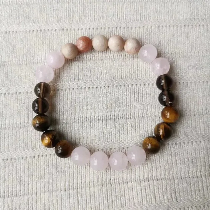 Collier Mala Premium "Amour & Protection" en Pierres Naturelles -  by Fit Calm - mala, malas, nouveautés avril 2022, oeil de tigre, pierre de soleil, quartz rose, Quarz fumé