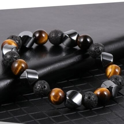 Bracelet Triple Protection en Pierre de Lave, Oeil de Tigre & Hématite -  by Fit Calm - Bracelet, homme, Hématite, multi-pierres, NOUVEAUTES DE FEVRIER, Oeil de tigre, pierre de lave, taille