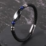 Braided Leather & Hematite Bracelet - by Fit Calm - Bracelet, man, Hematite, lapis lazuli, multi-stones, FEBRUARY NOVELTIES, Obsidian, Black Obsidian, Tiger Eye, size, braided