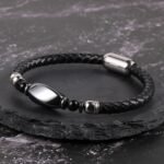 Braided Leather & Hematite Bracelet - by Fit Calm - Bracelet, man, Hematite, lapis lazuli, multi-stones, FEBRUARY NOVELTIES, Obsidian, Black Obsidian, Tiger Eye, size, braided