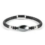 Braided Leather & Hematite Bracelet - by Fit Calm - Bracelet, man, Hematite, lapis lazuli, multi-stones, FEBRUARY NOVELTIES, Obsidian, Black Obsidian, Tiger Eye, size, braided