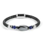 Braided Leather & Hematite Bracelet - by Fit Calm - Bracelet, man, Hematite, lapis lazuli, multi-stones, FEBRUARY NOVELTIES, Obsidian, Black Obsidian, Tiger Eye, size, braided