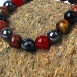 Bracelet "Ancrage & Protection" en Tourmaline, Jaspe Rouge, Hématite & Oeil de Tigre -  by Fit Calm - Bracelet, cornaline, homme, Hématite, Jaspe rouge, multi-pierres, NOUVEAUTES MARS, Obsidienne flocon de neige, Oeil de Taureau, Oeil de tigre, taille, tourmaline noire