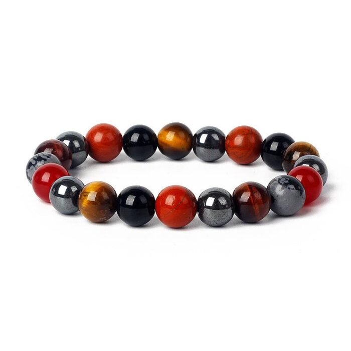 Bracelet "Ancrage & Protection" en Tourmaline, Jaspe Rouge, Hématite & Oeil de Tigre -  by Fit Calm - Bracelet, cornaline, homme, Hématite, Jaspe rouge, multi-pierres, NOUVEAUTES MARS, Obsidienne flocon de neige, Oeil de Taureau, Oeil de tigre, taille, tourmaline noire