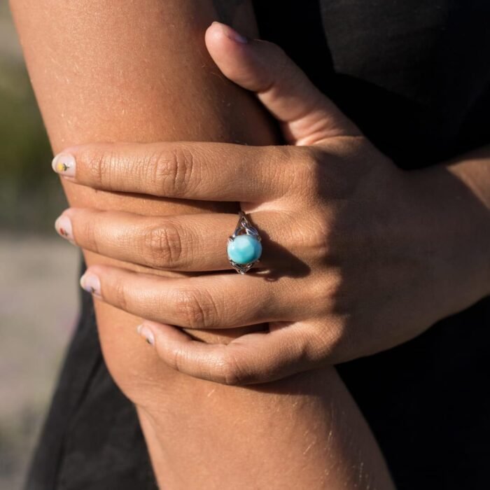 Bague Ajustable "Océan" en Larimar -  by Fit Calm - Bague, Kopy, Larimar