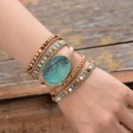 Ocean Jasper "Ouverture d'Esprit" Boho Bracelet - by Fit Calm - Bracelet, equilibre, jasper, ocean jasper, green jasper, multi-stones, multi-turns, braided