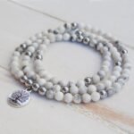 Howlite Mala "Feminine Wellness" Bracelet - by Fit Calm - soothing, Bracelet, balance, Howlite, Hematite, Mala, multi-stones, multi-turns