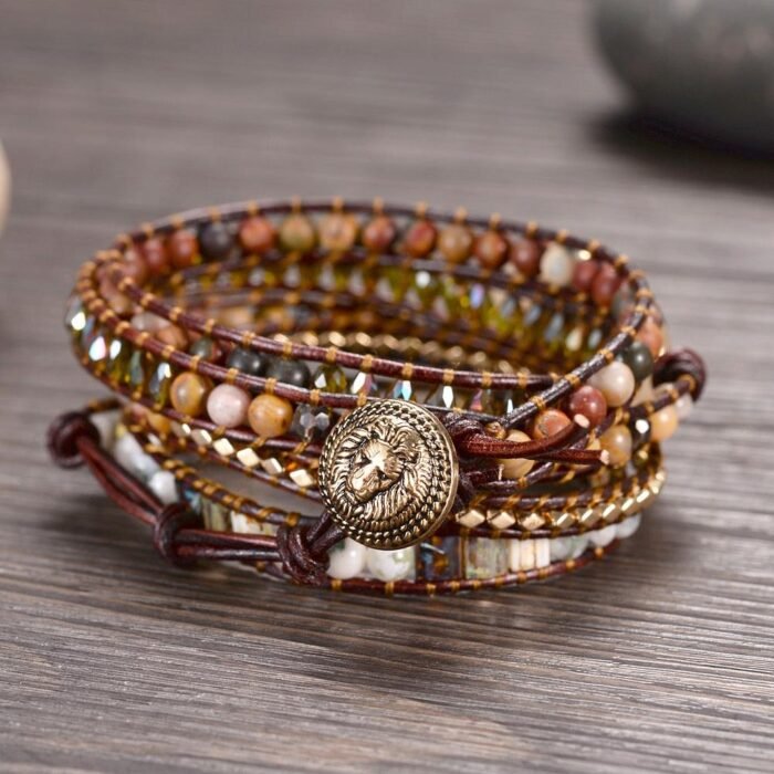 Druzy Agate "Mental Strength" Wrap Bracelet - Find inner peace and mental clarity - by Fit Calm - Agate, Bracelet, self-confidence, jasper, multi-stones, multi-turns, braided