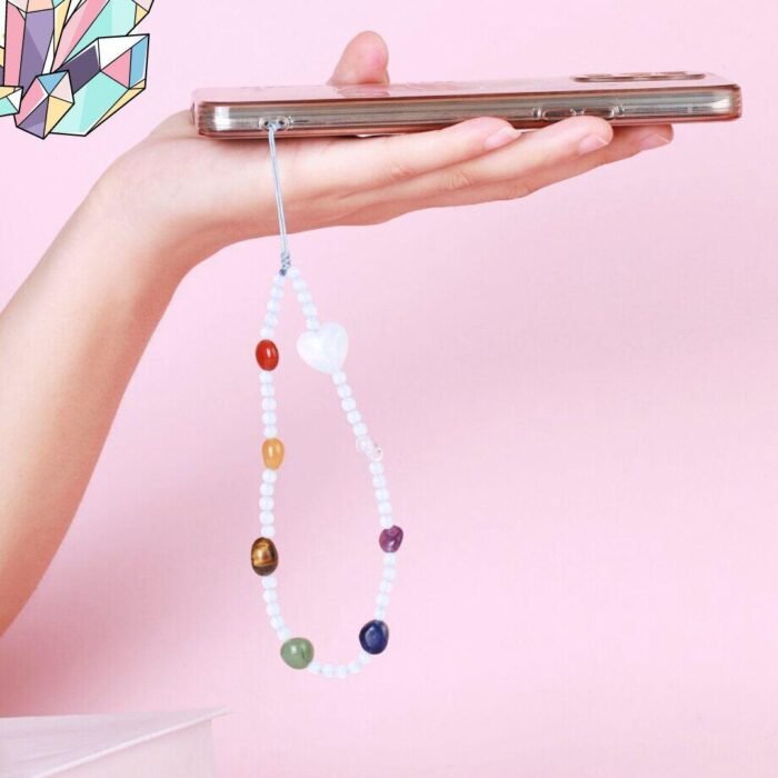 Phone Bracelet - 7 Chakras in Natural Gemstones - by Fit Calm - Amethyst, Clear crystal, Home decoration, NOVELTIES OCTOBER 2022, Tiger eye, Black onyx, Pink quartz