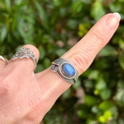 Bague Ajustable "Lumière Céleste" en Labradorite & Argent -  by Fit Calm - bague, bagues, Kopy, labradorite, nouveautés de novembre 2021