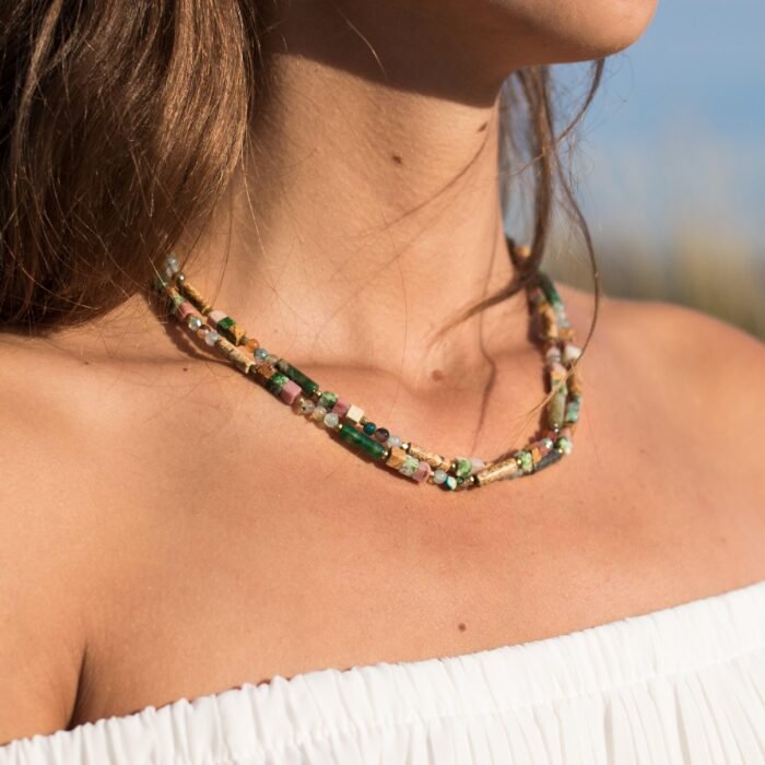 Collier Bohème Chic en Pierres Naturelles -  by Fit Calm - agate, jaspe, Kopy, nouveautés de mai 2022, onyx, pendentif, pendentifs, ras-du-cou, rhodonite