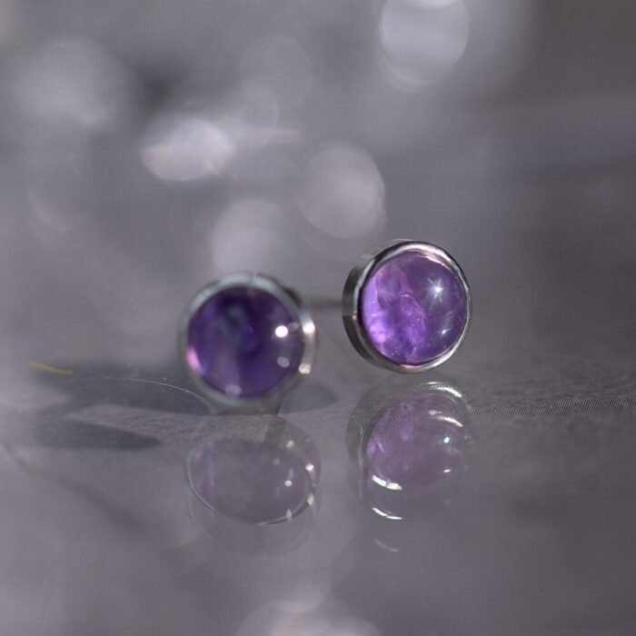 Boucles d'Oreilles Clous en Améthyste & Argent -  by Fit Calm - Améthyste, boucles d'oreilles, NOUVEAUTES MAI