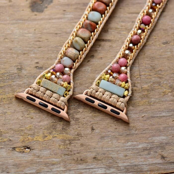 Apple Watch Wrap in Rhodonite & Ocean Jasper - Style and well-being on your wrist - by Fit Calm - apple watch, bracelet, bracelets, jasper, new products december 2021, Specials, rhodonite