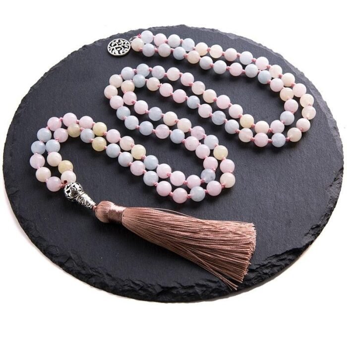 Collier Mala "Bonheur de L'Âme" en Morganite -  by Fit Calm - Mala, morganite