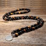 Bracelet Mala "Ancrage & Protection" en Oeil de Tigre, Obsidienne & Hématite - 200000147 by Fit Calm - Bracelet, fleur de vie, homme, hématite, mala, multi-pierres, multi-tours, nouveautés de juillet 2021, obsidienne, oeil de tigre, protection