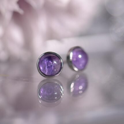 Amethyst & Silver Stud Earrings - by Fit Calm - Amethyst, earrings, NOVELTIES MAY