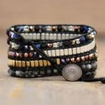 Black Wrap Apple Watch Band in Larvikite & Jasper - Elegant and versatile accessory - by Fit Calm - apple watch, band, man, jasper, larkivit, nouveautes de décembre 2021