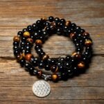Bracelet Mala "Ancrage & Protection" en Oeil de Tigre, Obsidienne & Hématite - 200000147 by Fit Calm - Bracelet, fleur de vie, homme, hématite, mala, multi-pierres, multi-tours, nouveautés de juillet 2021, obsidienne, oeil de tigre, protection