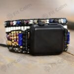 Black Wrap Apple Watch Band in Larvikite & Jasper - Elegant and versatile accessory - by Fit Calm - apple watch, band, man, jasper, larkivit, nouveautes de décembre 2021