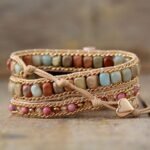 Apple Watch Wrap in Rhodonite & Ocean Jasper - Style and well-being on your wrist - by Fit Calm - apple watch, bracelet, bracelets, jasper, new products december 2021, Specials, rhodonite