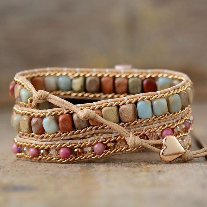 Apple Watch Wrap in Rhodonite & Ocean Jasper - Style and well-being on your wrist - by Fit Calm - apple watch, bracelet, bracelets, jasper, new products december 2021, Specials, rhodonite