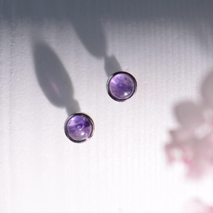 Boucles d'Oreilles Clous en Améthyste & Argent -  by Fit Calm - Améthyste, boucles d'oreilles, NOUVEAUTES MAI