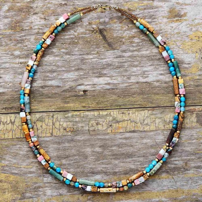 Collier Bohème Chic en Pierres Naturelles -  by Fit Calm - agate, jaspe, Kopy, nouveautés de mai 2022, onyx, pendentif, pendentifs, ras-du-cou, rhodonite