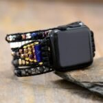 Black Wrap Apple Watch Band in Larvikite & Jasper - Elegant and versatile accessory - by Fit Calm - apple watch, band, man, jasper, larkivit, nouveautes de décembre 2021
