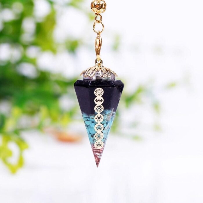 Pendule Divinatoire "Harmonisation des Chakras" -  by Fit Calm - agate rouge, améthyste, aventurine verte, chakra, chakras, citrine, Décoration intérieure, grenat, jaspe rouge, lapis lazuli, nouveautés de juillet 2021, obsidienne, quartz rose, turquoise