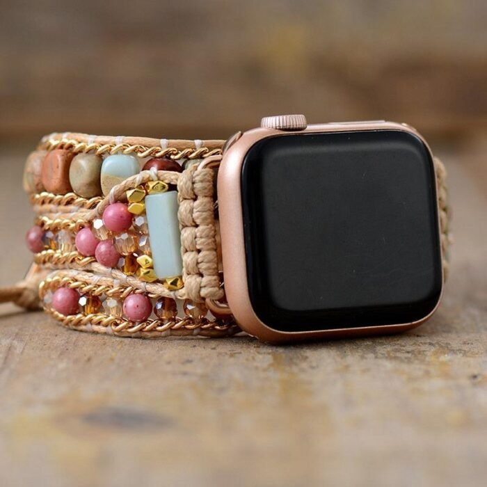 Apple Watch Wrap in Rhodonite & Ocean Jasper - Style and well-being on your wrist - by Fit Calm - apple watch, bracelet, bracelets, jasper, new products december 2021, Specials, rhodonite