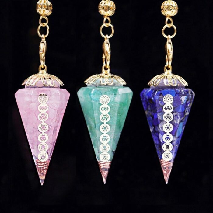 Pendule Divinatoire "Harmonisation des Chakras" -  by Fit Calm - agate rouge, améthyste, aventurine verte, chakra, chakras, citrine, Décoration intérieure, grenat, jaspe rouge, lapis lazuli, nouveautés de juillet 2021, obsidienne, quartz rose, turquoise