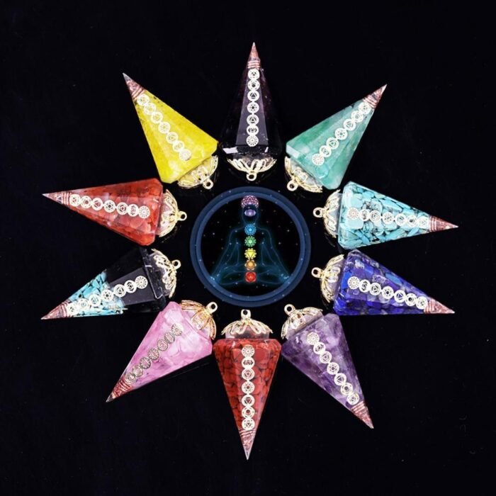 Pendule Divinatoire "Harmonisation des Chakras" -  by Fit Calm - agate rouge, améthyste, aventurine verte, chakra, chakras, citrine, Décoration intérieure, grenat, jaspe rouge, lapis lazuli, nouveautés de juillet 2021, obsidienne, quartz rose, turquoise