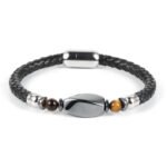 Braided Leather & Hematite Bracelet - by Fit Calm - Bracelet, man, Hematite, lapis lazuli, multi-stones, FEBRUARY NOVELTIES, Obsidian, Black Obsidian, Tiger Eye, size, braided