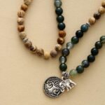 Bracelet Mala "Gaia" en Agate Mousse & Jaspe Paysage -  by Fit Calm - Agate Mousse, Bracelet, Bracelets, homme, Jaspe Paysage, Mala, malas, multi-pierres, multi-tours, NOUVEAUTES JANVIER, éléphant
