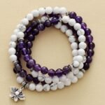 Bracelet Mala "Fleur de Lotus" en Améthyste & Howlite -  by Fit Calm - Améthyste, Bracelets, Collier Mala, Howlite, malas, multi-pierres, multi-tours, NOUVEAUTES JANVIER