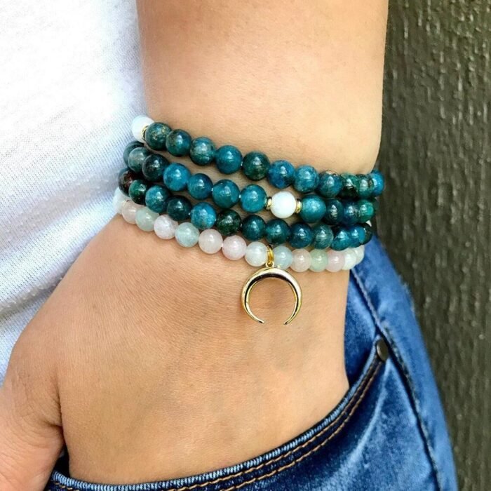 Mala "Espérance" Bracelet in Apatite, Morganite & Amazonite - by Fit Calm - Amazonite, Apatite, Bracelet, morganite, multi-stones, multi-turns, APRIL NOVELTIES