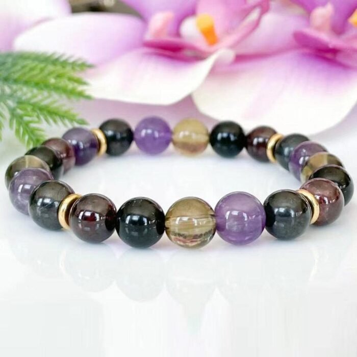 Bracelet "Harmonie & Protection" en Shungite, Quartz Fumé, Améthyste & Grenat -  by Fit Calm - Améthyste, Bracelet, Bracelets, Grenat, NOUVEAUTES JUILLET, Quartz Fumé, shungite, taille