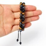 Bracelet Tressé Ajustable "3 Protections" en Hématite, Oeil de Tigre & Obsidienne - Force, équilibre et protection -  by Fit Calm - Bracelet, Bracelets, homme, Hématite, Obsidienne, Obsidienne noire, Oeil de tigre, taille