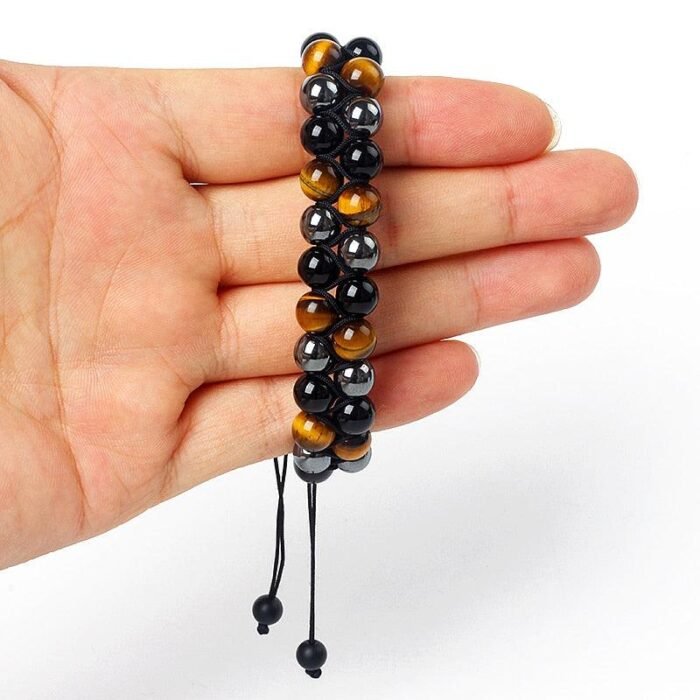 Bracelet Tressé Ajustable "3 Protections" en Hématite, Oeil de Tigre & Obsidienne - Force, équilibre et protection -  by Fit Calm - Bracelet, Bracelets, homme, Hématite, Obsidienne, Obsidienne noire, Oeil de tigre, taille