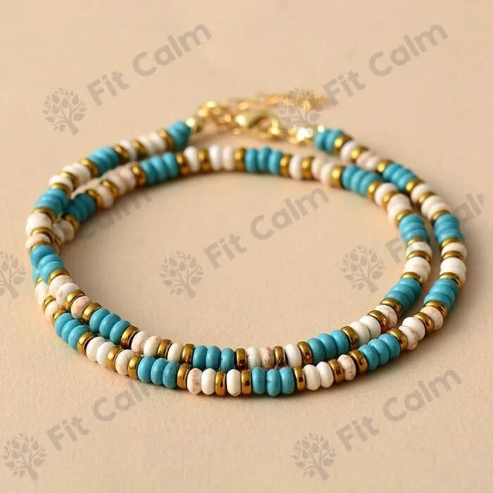 Collier Ras de Cou "Vibration" en Turquoise & Howlite -  by Fit Calm - Aventurine verte, collier, homme, Howlite, Kopy, NOUVEAUTES DE JUILLET 2022, Pendentif, ras-du-cou, Turquoise