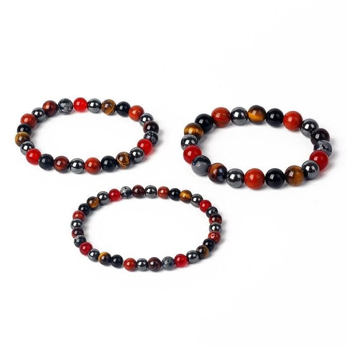 Bracelet "Ancrage & Protection" en Tourmaline, Jaspe Rouge, Hématite & Oeil de Tigre -  by Fit Calm - Bracelet, cornaline, homme, Hématite, Jaspe rouge, multi-pierres, NOUVEAUTES MARS, Obsidienne flocon de neige, Oeil de Taureau, Oeil de tigre, taille, tourmaline noire