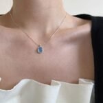 Pendentif Oval en Aigue-Marine -  by Fit Calm - aigue marine, Kopy, NOUVEAUTES MARS, Pendentif, pendentifs