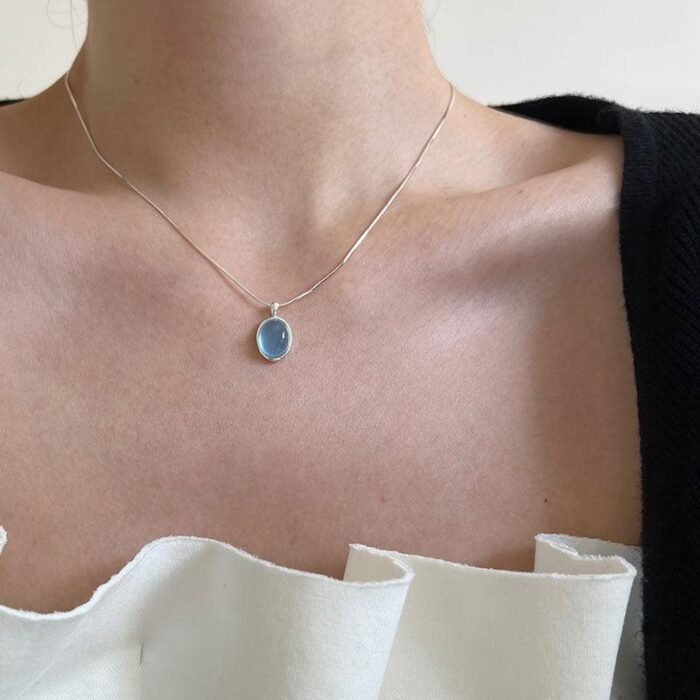 Pendentif Oval en Aigue-Marine -  by Fit Calm - aigue marine, Kopy, NOUVEAUTES MARS, Pendentif, pendentifs