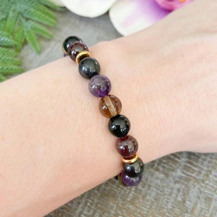Bracelet "Harmonie & Protection" en Shungite, Quartz Fumé, Améthyste & Grenat -  by Fit Calm - Améthyste, Bracelet, Bracelets, Grenat, NOUVEAUTES JUILLET, Quartz Fumé, shungite, taille