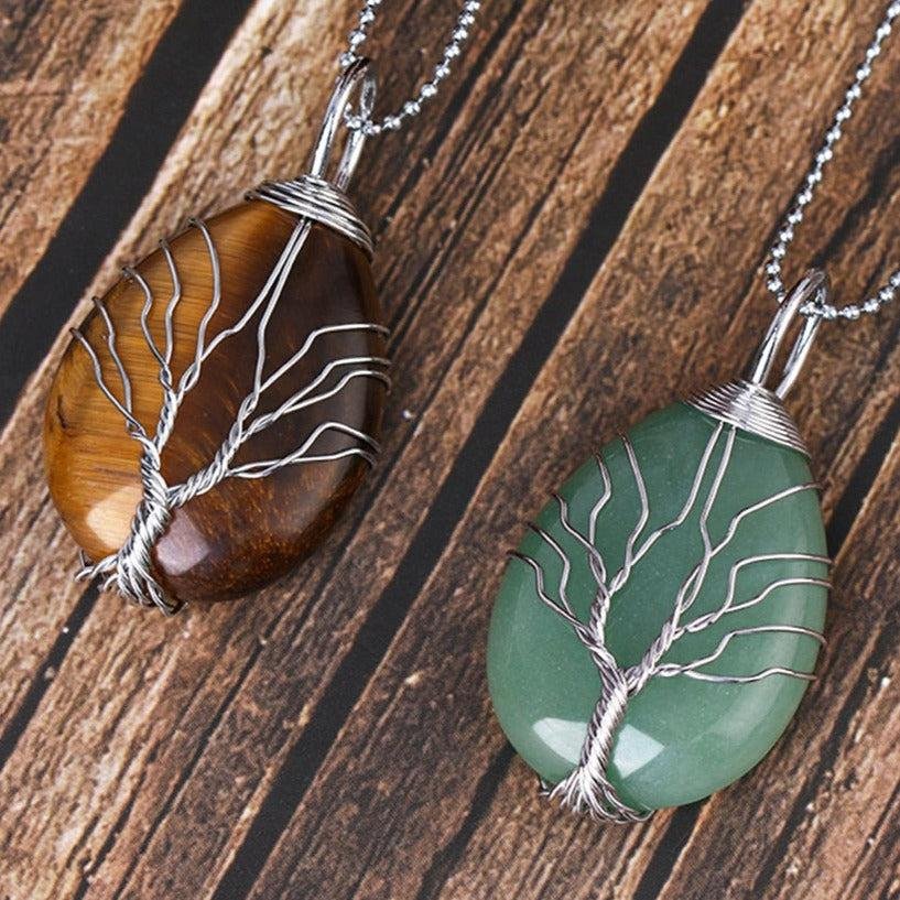 Pendentif Arbre de Guérison en Pierre Naturelle -  by Fit Calm - Améthyste, Aventurine verte, nouveautés de mai 2022, Oeil de tigre, pendentif`, pendentifs, Quartz rose