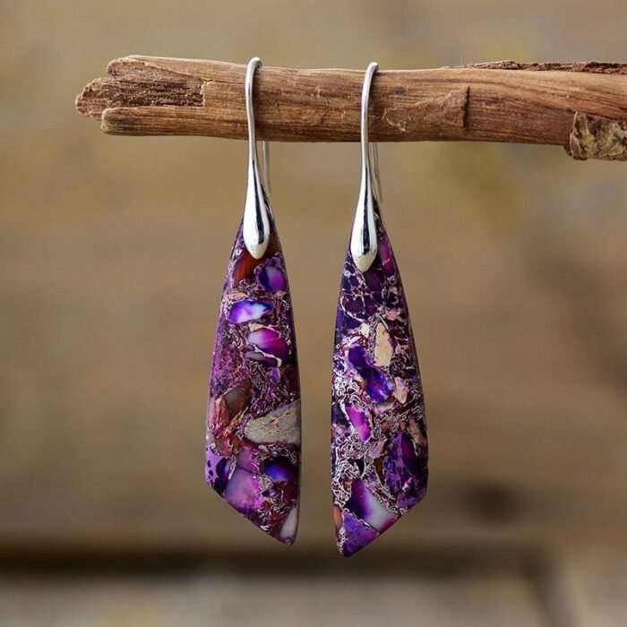 Boucles d'Oreilles Pendantes en Jaspe Violet -  by Fit Calm - boucles d'oreilles, jaspe, NOUVEAUTES MAI